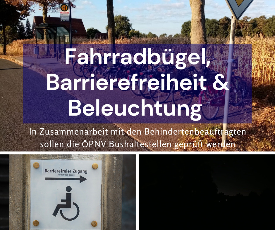 Barrierefreiheit, Fahrradbügel und Beleuchtung an Bushaltestellen